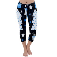 Blue Playful Xmas Capri Winter Leggings  by Valentinaart