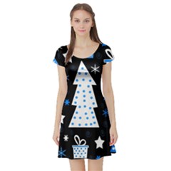 Blue Playful Xmas Short Sleeve Skater Dress by Valentinaart