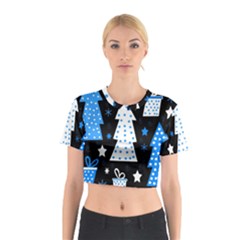 Blue Playful Xmas Cotton Crop Top by Valentinaart