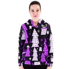 Purple Playful Xmas Women s Zipper Hoodie by Valentinaart