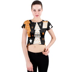 Orange Playful Xmas Crew Neck Crop Top by Valentinaart