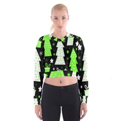 Green Playful Xmas Women s Cropped Sweatshirt by Valentinaart