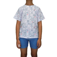 Houses Pattern Kids  Short Sleeve Swimwear