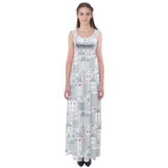 Houses Pattern Empire Waist Maxi Dress