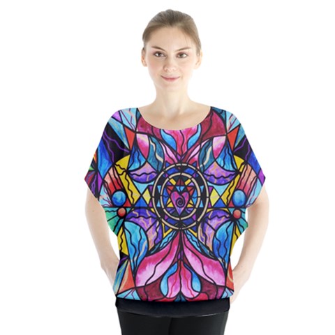 Blue Ray Self Love Healing Grid - Batwing Chiffon Blouse by tealswan