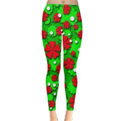 Xmas Flowers Leggings  by Valentinaart