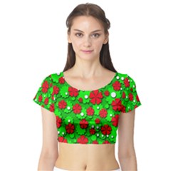 Xmas Flowers Short Sleeve Crop Top (tight Fit) by Valentinaart