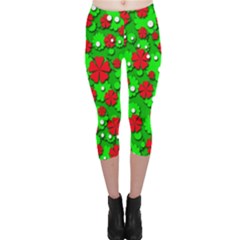 Xmas Flowers Capri Leggings  by Valentinaart