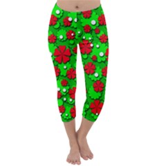 Xmas Flowers Capri Winter Leggings  by Valentinaart