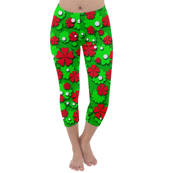 Xmas flowers Capri Winter Leggings 