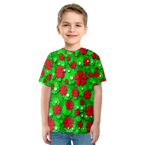 Xmas Flowers Kids  Sport Mesh Tee by Valentinaart