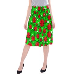 Xmas Flowers Midi Beach Skirt by Valentinaart