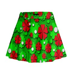 Xmas Flowers Mini Flare Skirt by Valentinaart