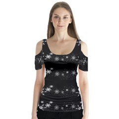 Black Elegant  Xmas Design Butterfly Sleeve Cutout Tee 