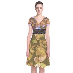 Autumn Leaves (multi-mix 1) Short Sleeve Front Wrap Dress