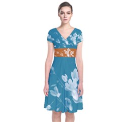 Autumn Crocus Mix 2 Short Sleeve Front Wrap Dress