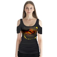 Hammer And Sickle Butterfly Sleeve Cutout Tee 