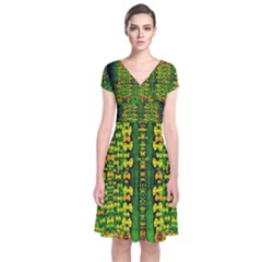 Magical Forest Of Freedom And Hope Short Sleeve Front Wrap Dress