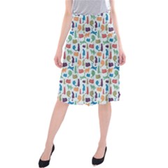 Blue Colorful Cats Silhouettes Pattern Midi Beach Skirt