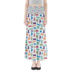 Blue Colorful Cats Silhouettes Pattern Maxi Skirts