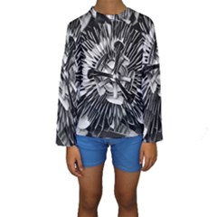 Black And White Passion Flower Passiflora  Kids  Long Sleeve Swimwear