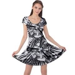 Black And White Passion Flower Passiflora  Cap Sleeve Dresses