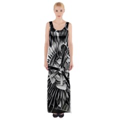 Black And White Passion Flower Passiflora  Maxi Thigh Split Dress by yoursparklingshop