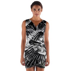 Black And White Passion Flower Passiflora  Wrap Front Bodycon Dress by yoursparklingshop