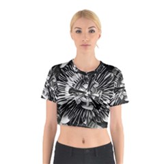 Black And White Passion Flower Passiflora  Cotton Crop Top