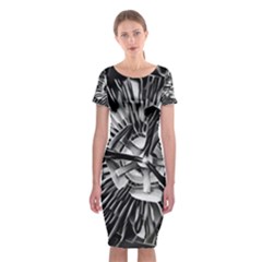 Black And White Passion Flower Passiflora  Classic Short Sleeve Midi Dress