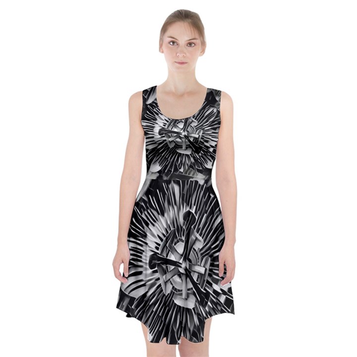 Black And White Passion Flower Passiflora  Racerback Midi Dress