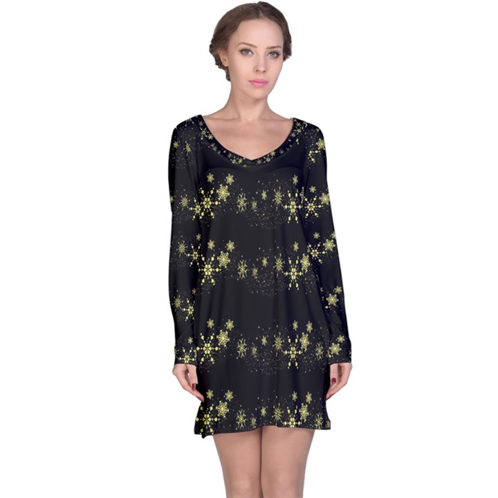 Yellow elegant Xmas snowflakes Long Sleeve Nightdress