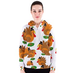 Thanksgiving Turkeys Women s Zipper Hoodie by Valentinaart