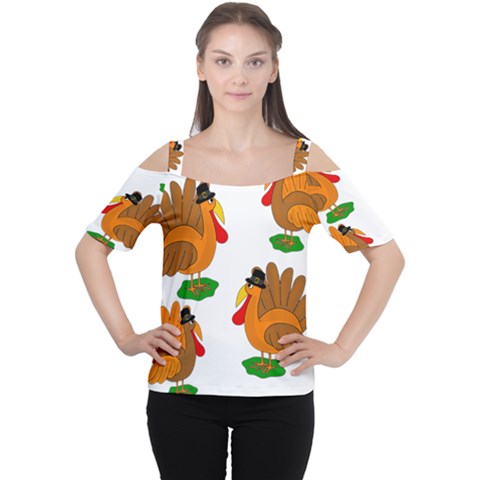 Thanksgiving Turkeys Women s Cutout Shoulder Tee by Valentinaart