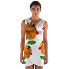 Thanksgiving Turkeys Wrap Front Bodycon Dress by Valentinaart