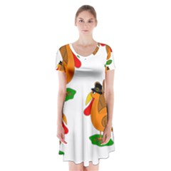 Thanksgiving Turkeys Short Sleeve V-neck Flare Dress by Valentinaart