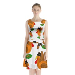 Thanksgiving Turkeys Sleeveless Chiffon Waist Tie Dress by Valentinaart