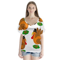 Thanksgiving Turkeys Flutter Sleeve Top by Valentinaart