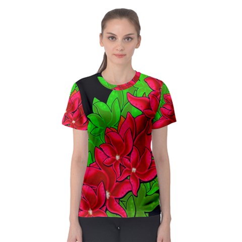 Xmas Red Flowers Women s Sport Mesh Tee by Valentinaart