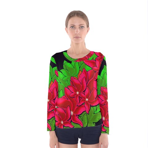 Xmas Red Flowers Women s Long Sleeve Tee by Valentinaart