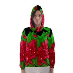 Xmas Red Flowers Hooded Wind Breaker (women)