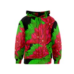 Xmas Red Flowers Kids  Zipper Hoodie