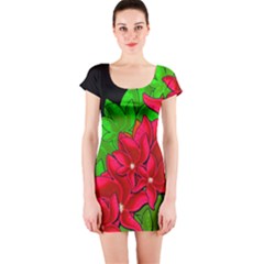 Xmas Red Flowers Short Sleeve Bodycon Dress by Valentinaart