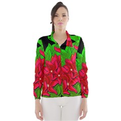 Xmas Red Flowers Wind Breaker (women) by Valentinaart