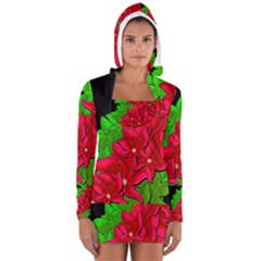 Xmas Red Flowers Women s Long Sleeve Hooded T-shirt by Valentinaart