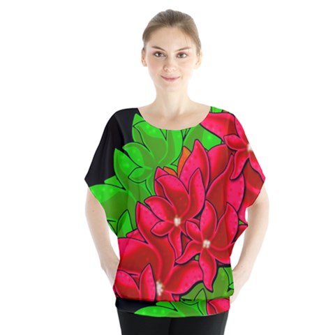 Xmas Red Flowers Blouse by Valentinaart