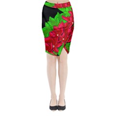 Xmas Red Flowers Midi Wrap Pencil Skirt by Valentinaart