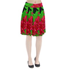 Xmas Red Flowers Pleated Skirt by Valentinaart