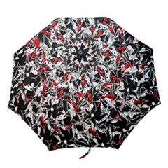 Red Abstract Flowers Folding Umbrellas