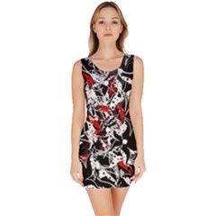 Red Abstract Flowers Sleeveless Bodycon Dress